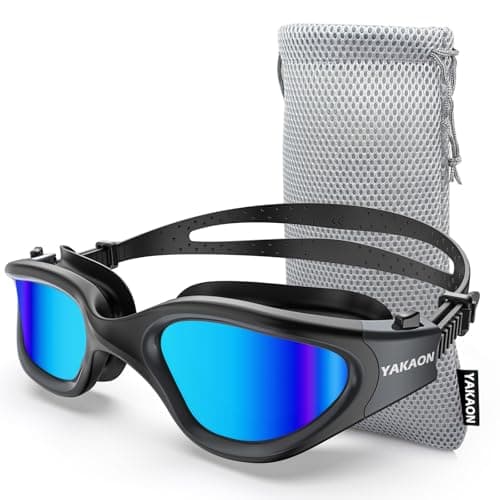 YAKAON G1 Lunettes de natation anti-buée pour homme et femme adulte (noir et bleu, verres polarisés)