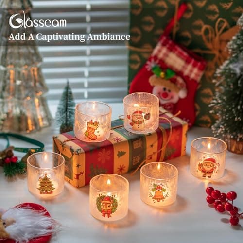 Glasseam Porte-Bougies De NoëL : Bougeoirs en Verre pour Bougies Chauffe-Plat Lot De 6 Bougeoirs DéCoratifs De NoëL Mignon Petit Bougeoir Votif pour Les Centres De Table FêTe DéCoration Maison Cadeau