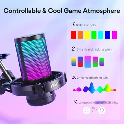 MAONO USB Micro Gaming, RGB Condensateur Microphone avec réduction du Bruit/Muet/Gain/Moniteur/Bras Micro, pour Enregistrement, Streaming, Postcast, Discord, Ordinateur, Compatible avec Mac, PS4&5