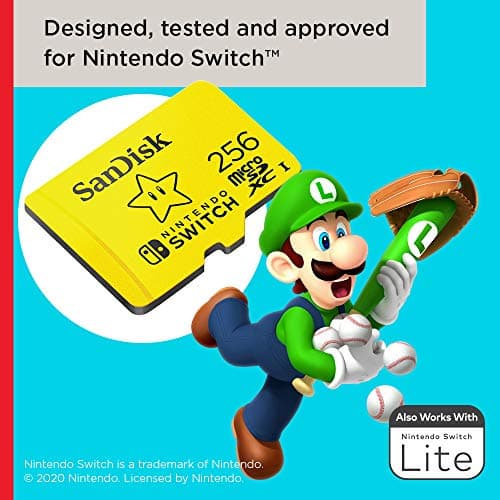 SanDisk microSDXC pour les consoles Nintendo Switch, Super Mario Super Star 256 Go, UHS-I Carte, jusqu'à 100 Mo/s, Produit sous licence Nintendo, Class 10, U3