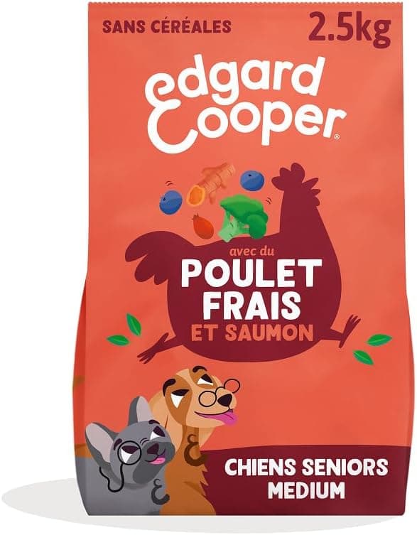 Edgard & Cooper Croquettes Chien Senior, (Poulet & Saumon, 2.5kg), Viande et poisson frais et protéines de qualité, Vrais ingrédients pour chiens, Hypoallergénique, Sans sucres ajoutés