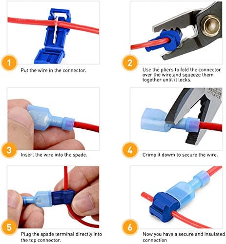 RUNCCI-YUN 120Pcs Connecteur de fil T-Connecto rapide de cosse électrique, connecteur rapide T-Tap, Kit de connecteur terminal entièrement isolé-bleu x 40pcs,jaune x 40pcs,Rouge x 40pcs
