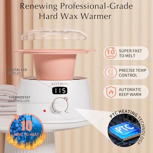 KOTAMU Chauffe Cire Kit de Cire pour Femmes et Hommes, Chauffe Cire Epilation Professionnel pour Poils Épais, Fins et Peau Sensible, Pot à Cire Numérique avec 44 Accessoires pour Maison et Salon