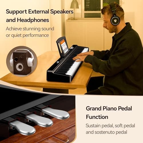 TERENCE Pliable Piano Numérique 88 touches avec Haut parleur 2x25W Batterie de 2000mAh lestées Pédale de Sustain interface MIDI avec support de partitions Bluetooth Sacs pour Piano Câble audio Casque