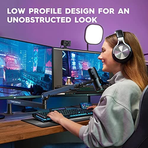 Bars Micro, Support de Microphone ajustable à profil bas avec gestion des câbles pour Blue Yeti HyperX Quadcast Shure Rode Razer Seiren Mini SoloCast Elgato Wave,Boom arm universel,Noir