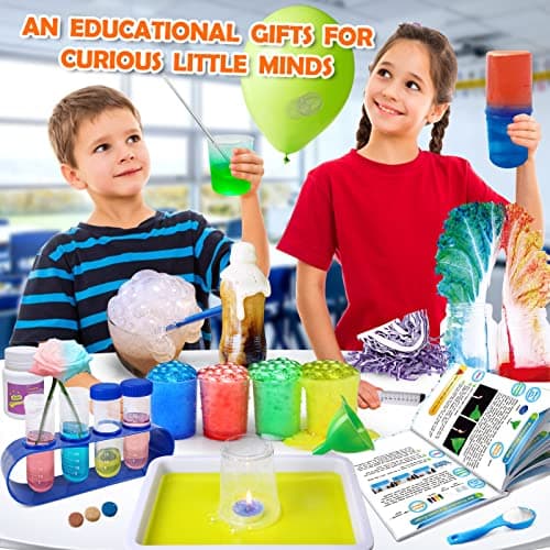 UNGLINGA 100+ Experiences Kit Scientifique pour Enfants, Laboratoire de Chimie et Kit Volcan, Sable Magique, Fouille de Pierres Précieuses, Fizzy Réaction Éducatifs Activités