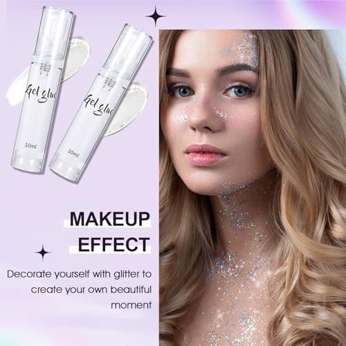 Miioto Glitter Fix Gel, 10ml Gel à Paillettes, Gel Paillettes Visage, Adhésif Cosmétique Paillettes avec Applicateur pour le Visage et le Corps, 2 Pièces