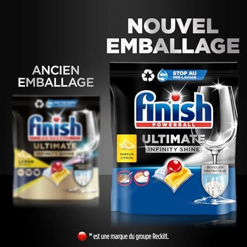 Finish Ultimate Infinity Shine Pastilles Lave-Vaisselle Citron, Imbattable contre les taches tenaces, 160 capsules