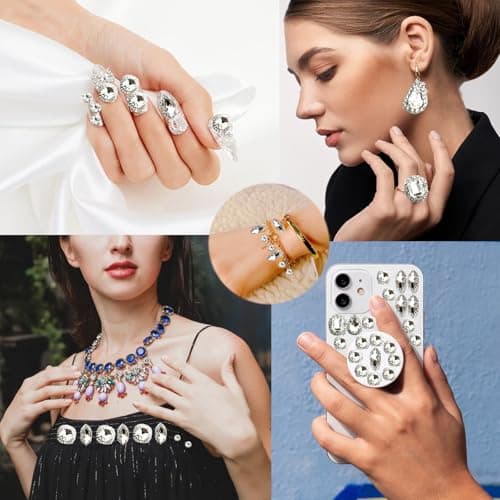 Yixinly 240 Pcs Strass à Coudre, 9 Formes Gros Strass pour Couture avec Griffe, Verre Strass Vetement a Coudre, Gemmes de Couture en Verre pour Vêtements DIY Artisanat, Chaussures (Blanc Style 3)