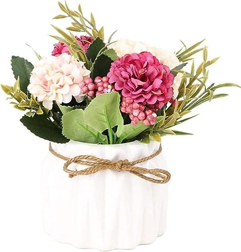 2 Pièces Vase Ceramique, Vase à Fleurs de Style Nordique, Ensemble de Vases Fleurs Moderne Style Géométrique pour Bureau, Décoration La Maison, Mariage, Salon, Table (Blanc + Rose)