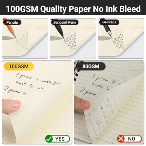 Yarotm Spirale Carnet A5 - Cahier de Note Petit Carreaux 1 Pièce - Carnet de Notes A5 100g / m2 Papier - 240 Pages Cahier a Spirale Carreaux 5mm - A5 Bloc Note Croquis Journal Rigide, Noir