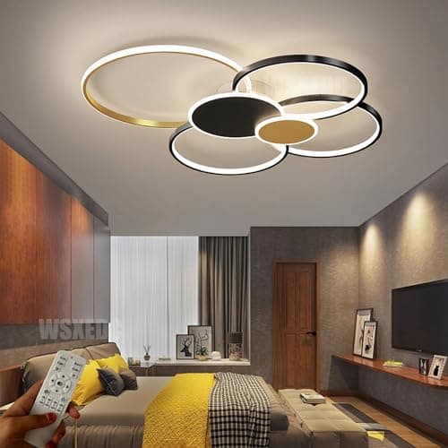 WSXEDC Noir or Gradable LED 6 Ring Salon Plafonnier LED moderne L80cm 71W créatif Éclairage de plafond intérieur Fleur pour les soins des yeux Pour chambre à coucher Bureau Salle à manger