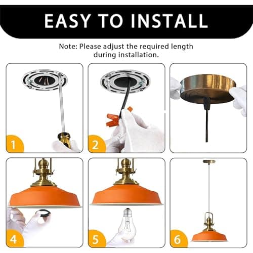 bamyum Asletl Suspension Luminaire Industrielle Rétro en Metal de 41 cm, Lustre de Salon Vintage, Éclairage de Plafond pour Chambre, Cuisine, Lampe Suspendue, Orange