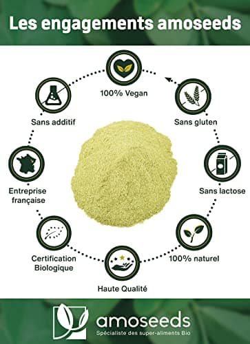 Poudre de feuilles de Moringa Bio 1KG | Vitamine A, Antioxydant, Détox, Peau | Qualité Supérieure