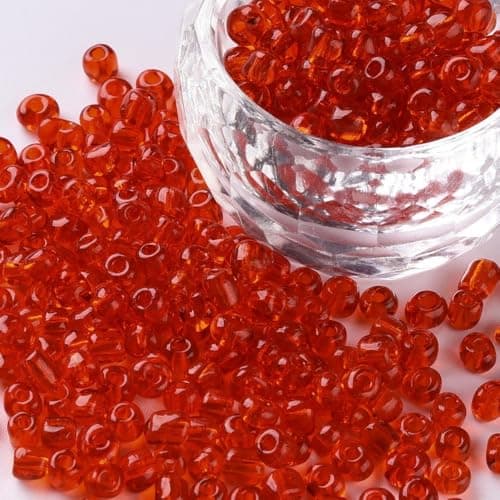 SACHET DE 32g ENVIRON 450 PERLES DE ROCAILLES ROUGE TRANSLUCIDE DIAMETRE 4mm 6/0 - CREATION PERLES