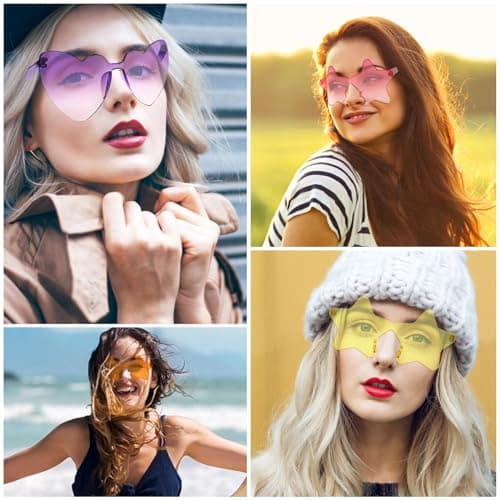 SHSHbuy Lunettes de Fête,12 Paires de Lunettes en Forme de Coeur Étoile Hippie Rétro,Drôle de Lunettes de Soleil de Fête Pour Fête D'anniversaire,Carnaval Accessoires Photo