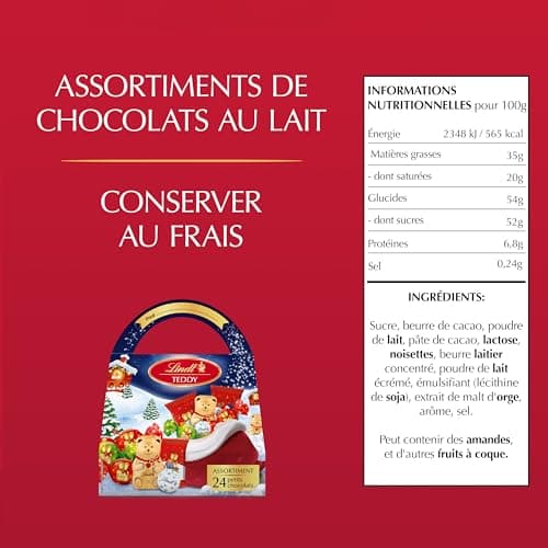 Lindt - Hotte cadeau TEDDY - Assortiments de Chocolats au Lait - Idéal pour Noël, 134g
