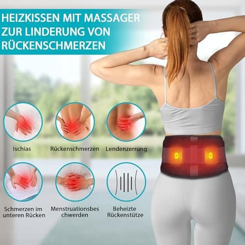 Ceinture Chauffante Lombaire Sans Fil avec 3 Modes de Massage Dos et 3 Niveaux de Chauffage - Soulagement Efficace des Douleurs Lombaires, Abdominales et des Jambes sciatique,Regles douloureuses