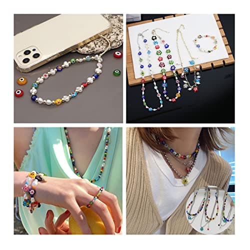 UR URLIFEHALL Lot de 140 perles en verre soufflé Millefiori rondes et plates - Motif floral - Perles d'espacement en vrac pour la fabrication de bijoux
