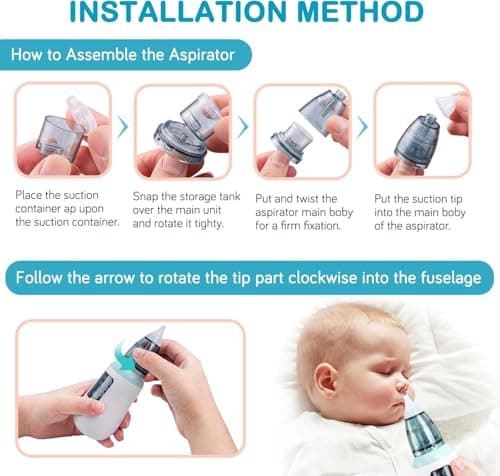 Mouche Bébé Electrique ,Aspirateur nasal bébé nettoyeur de nez électrique et dissolvant de cérumen avec 6 buses réutilisables pour nouveau-nés