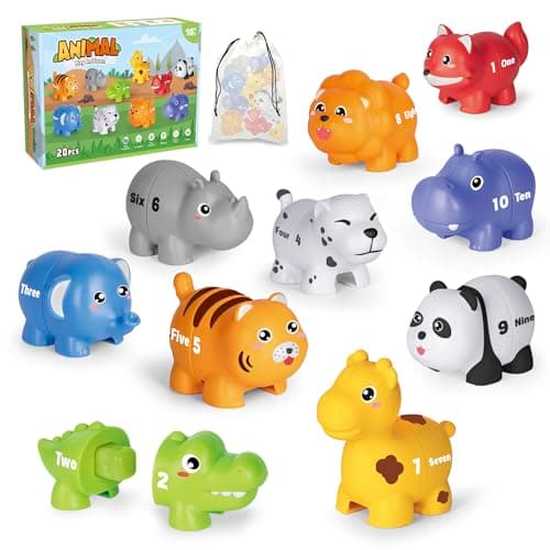 Jouets éducatifs Pour Enfants de 2, 3 et 4 Ans, 20 Pièces de Jeu de Correspondance de Chiffres avec Anglais Numérique, 10 Figurines D'animaux Différentes, Jouets de Motricité Fine Montessori