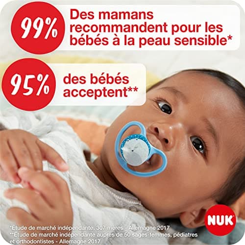 NUK Space Day & Night Tetine pour bébé | 18-36 mois | Sucettes phosphorescentes avec aérations extra-larges pour les peaux sensibles | Silicone sans BPA | Zèbre & Lion | Lot de 4