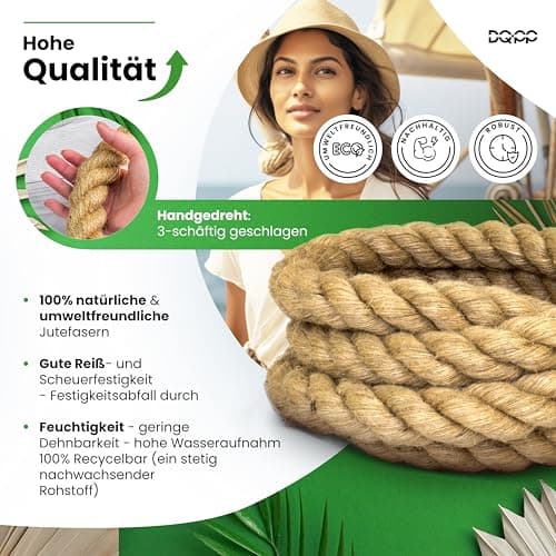 DQ-PP Corde en Jute | 5m | 46mm d'épaisseur | Naturel Fil de Jute | Ficelle de Jute | Naturelle Deco Cordelette Balancoire Jardin