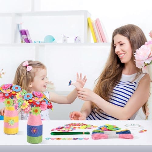 Wisplye Fleurs Bricolage Enfant Kit, Faire Votre Propre Bouquet de Fleurs avec Boutons et Fleurs en Feutre, Fleurs Artisanat Jouets Cadeaux pour Filles Garçons Âgés de 4 5 6 7 8 9 10 11 12 Ans