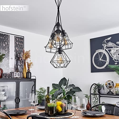 HOFSTEIN Suspension Tianjin, lampe à suspendre en métal noir, 5 flammes, 5 x E27, max. 149 cm, lampe à suspendre avec aspect grillagé dans un design rétro/vintage, ampoule(s) non incluse(s)