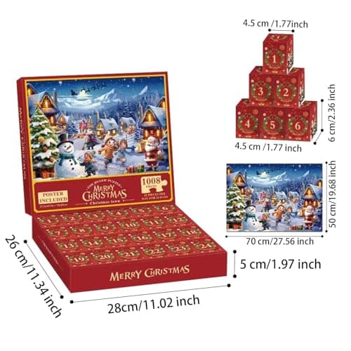 Puzzle Calendrier de l'Avent 2024,Puzzle Calendrier de l'Avent - Puzzle du compte à rebours en classe - Puzzles de calendrier de Noël, puzzle de calendrier de compte à rebours de Noël pour les