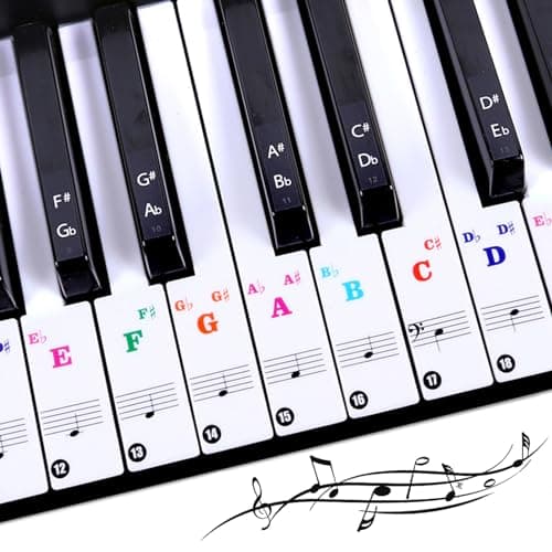 XPOOP Autocollants de Piano Autocollants de Piano ou de Clavier Colorés pour Claviers 88/61/49/37 Amovibles Autocollants de Clavier de Piano Touches Note Autocollant pour Touches Noires et Blanches