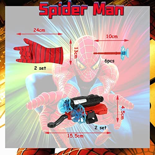 Lot de 2 Gant de Lanceur Spider-Man Lanceur Gants de Lancement jouets de poignet lanceur de héros Gants de Lanceur Spiderman Wrist Toys Set Spider Gant de Cosplay en Plastique pour Enfants(bleu)
