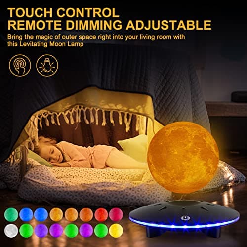 UVEHAS Lampe de lune en lévitation - Lampe de lune magnétique flottante et tournante à 16 couleurs LED, lévitation télécommandée, lampe de nuit de lune 3D pour la décoration de la maison et du bureau
