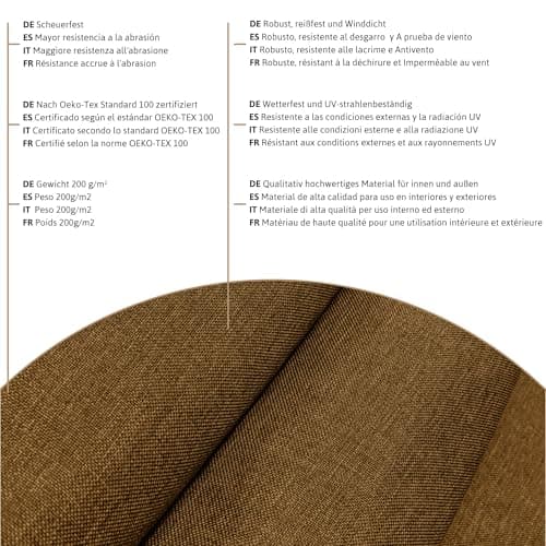 DreamRoots Tissu imperméable extérieur au metre 160 cm Largeur - Toile exterieure impermeable 100% de polyester 600D 220g/m - Tissus au metre ameublement Cinnamon mètre linéaire