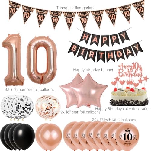 noir or rose ballon 10 ans anniversaire fille décoration gâteau 10 ans anniversaire fille décoration anniversaire 10 ans fille rosegold ballon décoration 10 ans anniversaire fille ballon