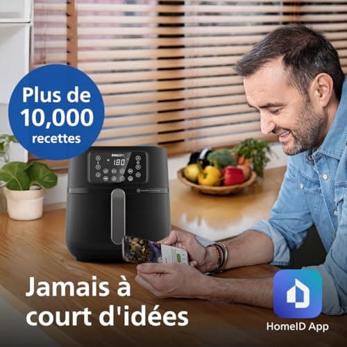 Philips 5000 Series Airfryer XXL - Connecté - 16 fonctions de cuisson, format XXL de 7,2L/1,4kg, technologie RapidAir, -90% de matières grasses, écran tactile, facile à nettoyer, noir (HD9285/90)