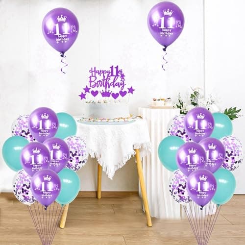 pourpre Ballon 11 ans anniversaire fille décoration 22 pièces violet bleu Happy 11th Birthday latex ballons 11 ans anniversaire décoration 11 ans fille décoration gâteau 11 ans anniversaire fille