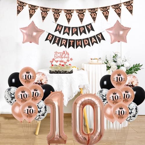 noir or rose ballon 10 ans anniversaire fille décoration gâteau 10 ans anniversaire fille décoration anniversaire 10 ans fille rosegold ballon décoration 10 ans anniversaire fille ballon
