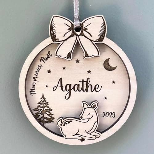 Boule mon premier noël personnalisée en bois, cadeau de noël ou de naissance, souvenir du premier noël de bébé.