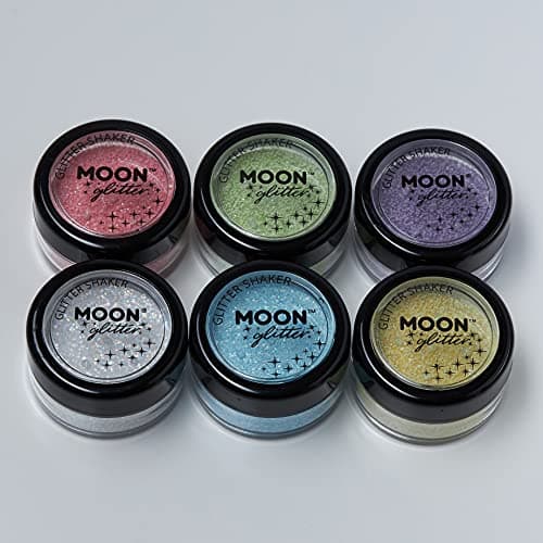 Secoueurs à paillettes pastel par Moon Glitter (Paillette Lune) – 100% de paillettes cosmétique pour le visage, le corps, les ongles, les cheveux et les lèvres - 3g - Assortiment de 6 couleurs