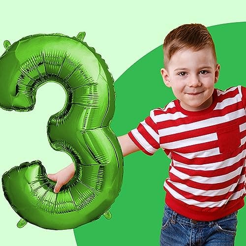 envami® Ballon Anniversaire 3 ans Vert - 101 CM Ballon Chiffre - Deco Kit Anniviersaire Garçon - Happy Birthday Decoration - Ballon Joyeux Anniversaire - Vole Grâce à l'Hèlium
