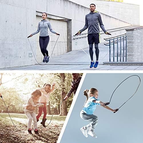 Blukar Corde à Sauter, Speed Jump Rope Réglable pour Hommes & Femmes, Roulements à Billes en Acier, Poignées Antidérapantes en Mousse, Câble en Acier pour Fitness, Crossfit, Sport, Boxe, GYM