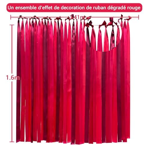 Ruban de satin rouge, 4 Couleurs 15m x 5cm de large ruban dégradé rouge pour emballage de cadeaux DIY à suspendre fête guirlande toile de fond anniversaire mariage baptême Saint Valentin décorer