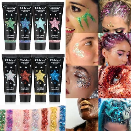 visage corps paillettes gel paillettes pour les yeux, les lèvres, les cheveux, les ongles, le visage et le corps - Mermaid flocons Big Block Glitter Festival accessoires 30ml (#08 Bleu)