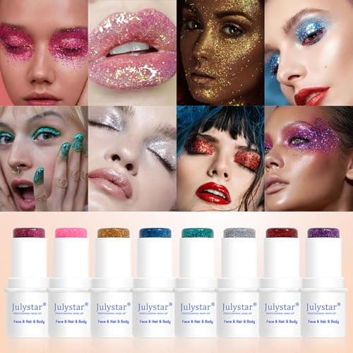RoseFlower Bâton à Paillettes pour le Corps, Lot de 4 Body Glitter Stick, Paillettes de Sirène à Grosses Paillettes, Maquillage Pailleté pour Festival, Imperméable et Longue Durée