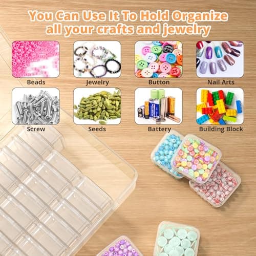 Mathtoxyz Lot de 31 petites boîtes de rangement en plastique transparent avec couvercle à charnière et rectangulaire pour la fabrication de bracelets, bijoux, loisirs créatifs, ongles