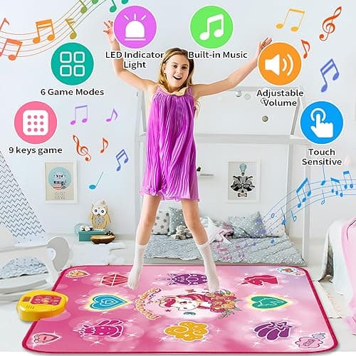 Tapis de Danse pour Enfants - Cadeau pour Fille - Tapis Musical avec 6 Modes de Jeu, Modes de défi, 9 lumières LED, Tapis de Jeu Licorne pour Enfants - Jouet d'anniversaire à partir de 3 Ans - Fille