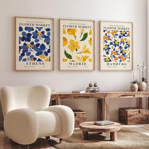 CEVAN Boho marché aux fleurs bleu jaune orange exposition affiche imprime toile peinture mur art photos pour salon décor-40x50 cm-sans cadre