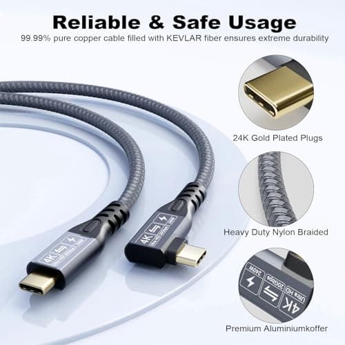 CHENLENIC Câble USB C 3.2 Gen2x2 20Gbps, 90Degree USB C 4K@60Hz UHD Video 5A/240W PD3.1 Fast Charge Cord with E-Marker Compatible with Thunderbolt 3/4 (90D 20G 240W 2M)