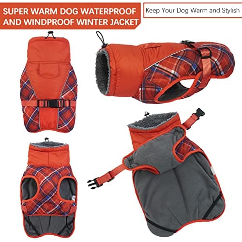 Manteau d'hiver pour Chien, Veste ImperméAble pour Chien, Veste d'hiver Chaude avec Doublure en Polaire, Manteau RéFlecteur Ajustable Et Confortable avec Trou pour Harnais pour Petits Et Moyens Chien